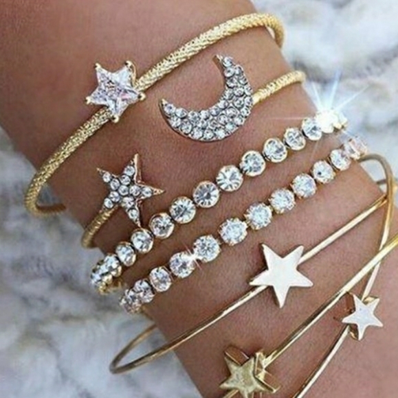 Jewelry - Gold Stars And Moon Bracelet Cuff Bracelets 4pc